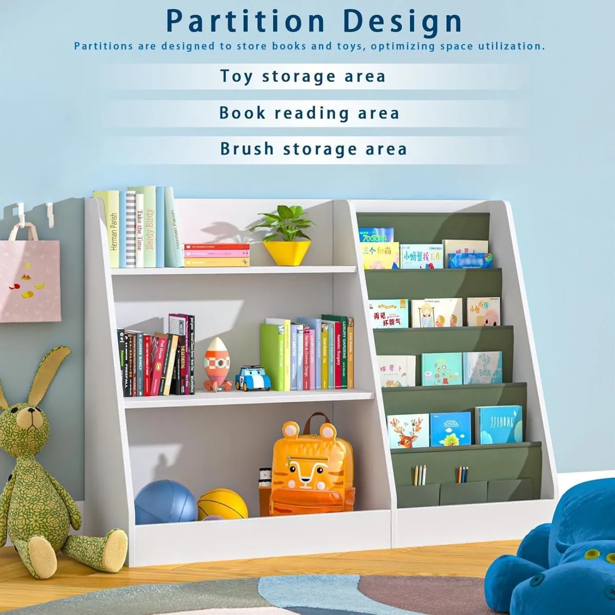 Kids Bookshelf Wooden Childrens Bookcase Storage - Image 3