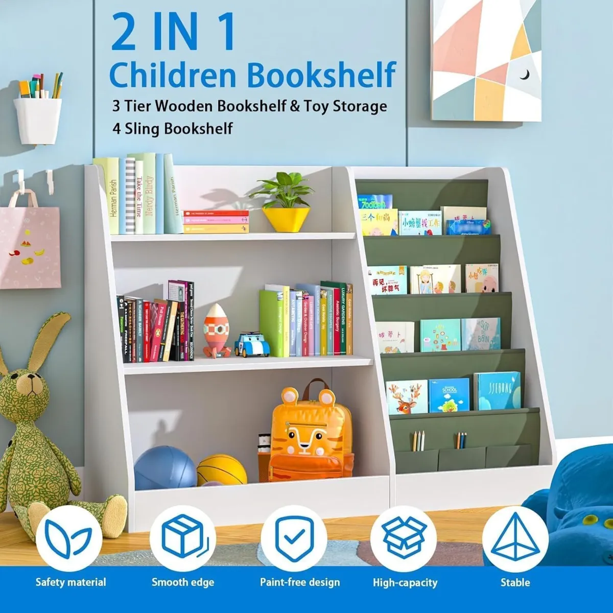 Kids Bookshelf Wooden Childrens Bookcase Storage - Image 4