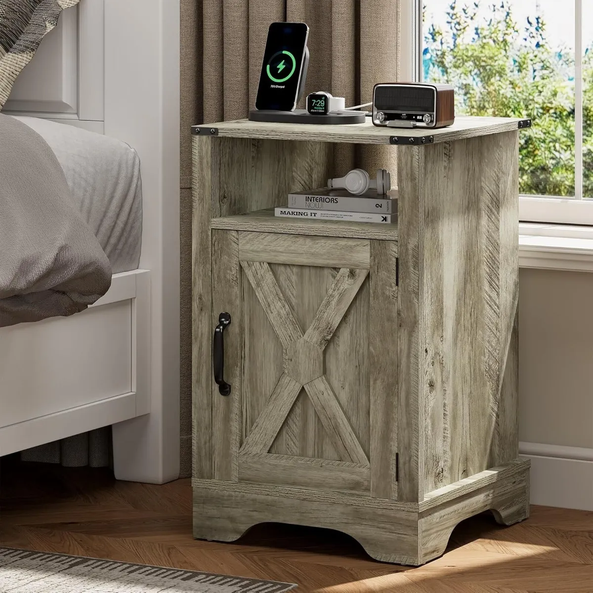 Bedside Table with Charging Station 2 Ac Outlets - Image 1