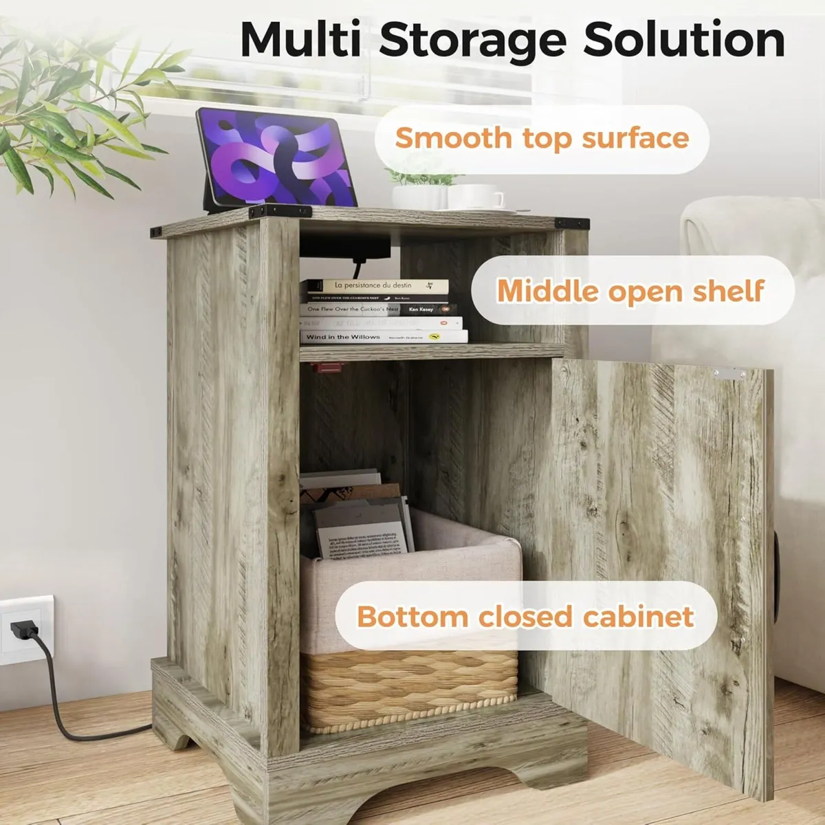 Bedside Table with Charging Station 2 Ac Outlets - Image 3