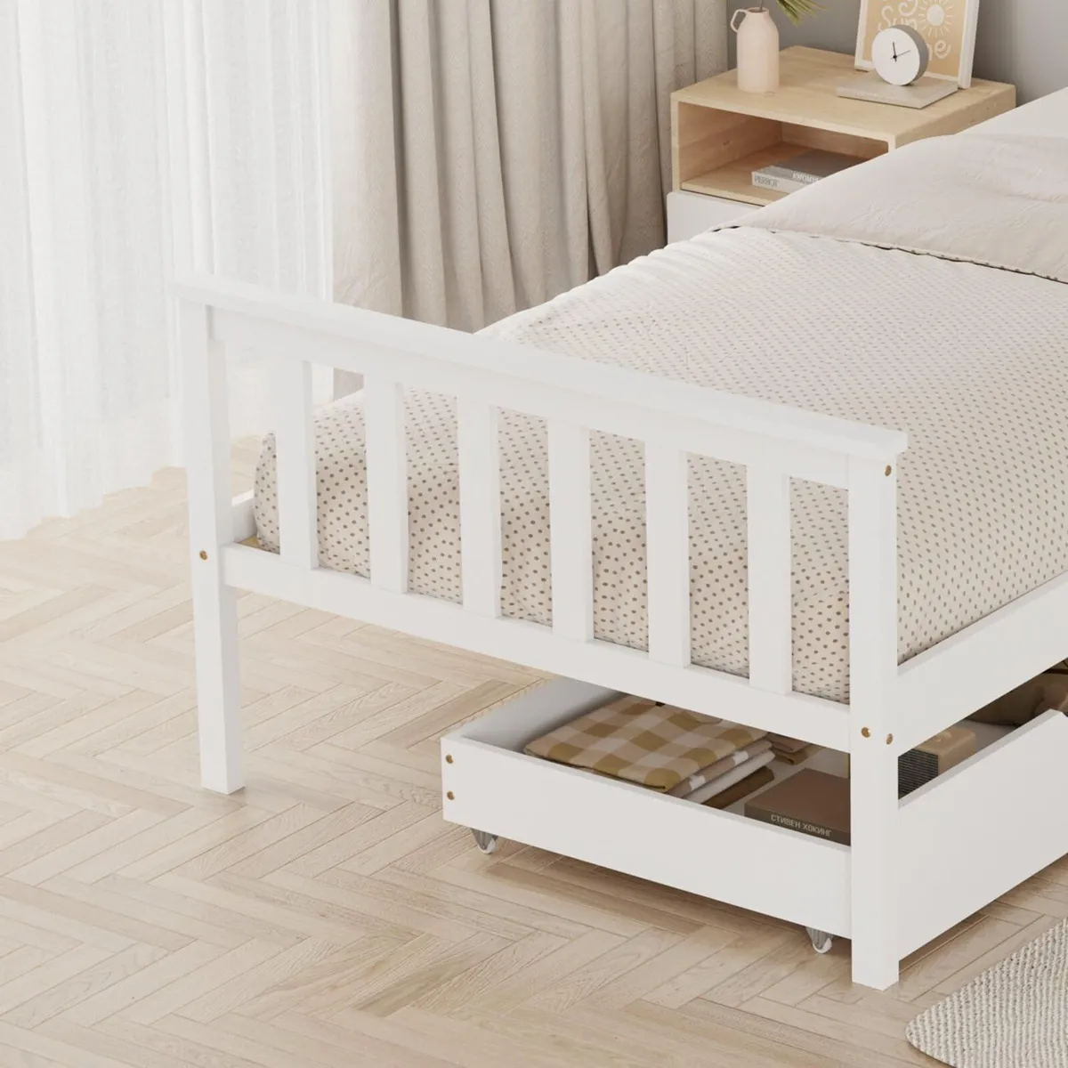 Wooden Bed Frame with Storage Drawers Sturdy Base - Image 3