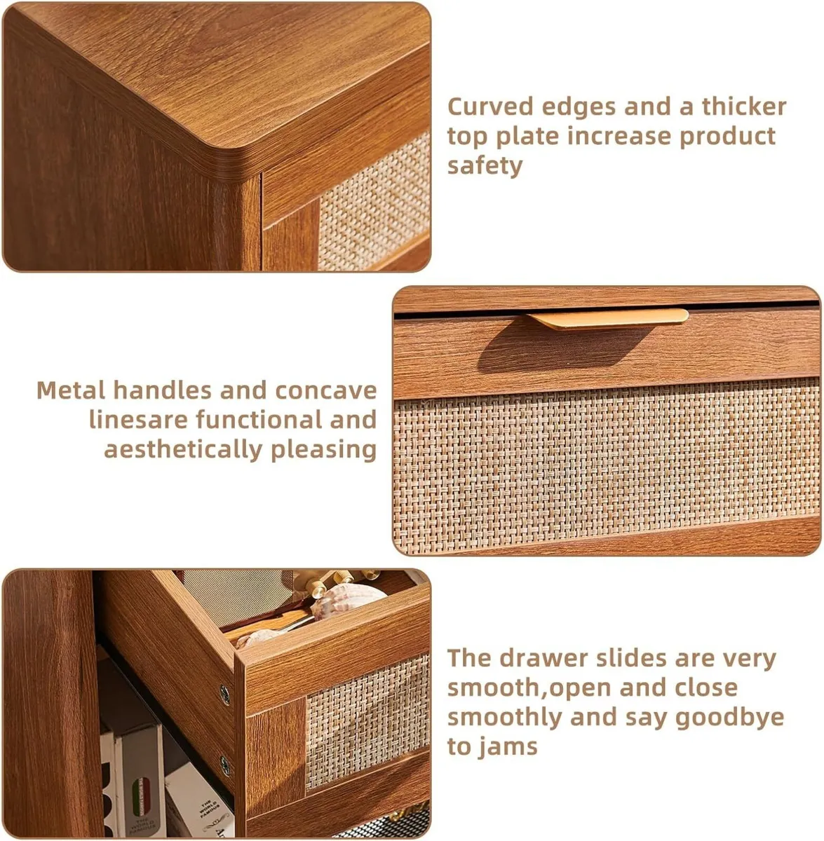 Rattan Bedside Table Farmhouse Side with 1 Drawer - Image 3