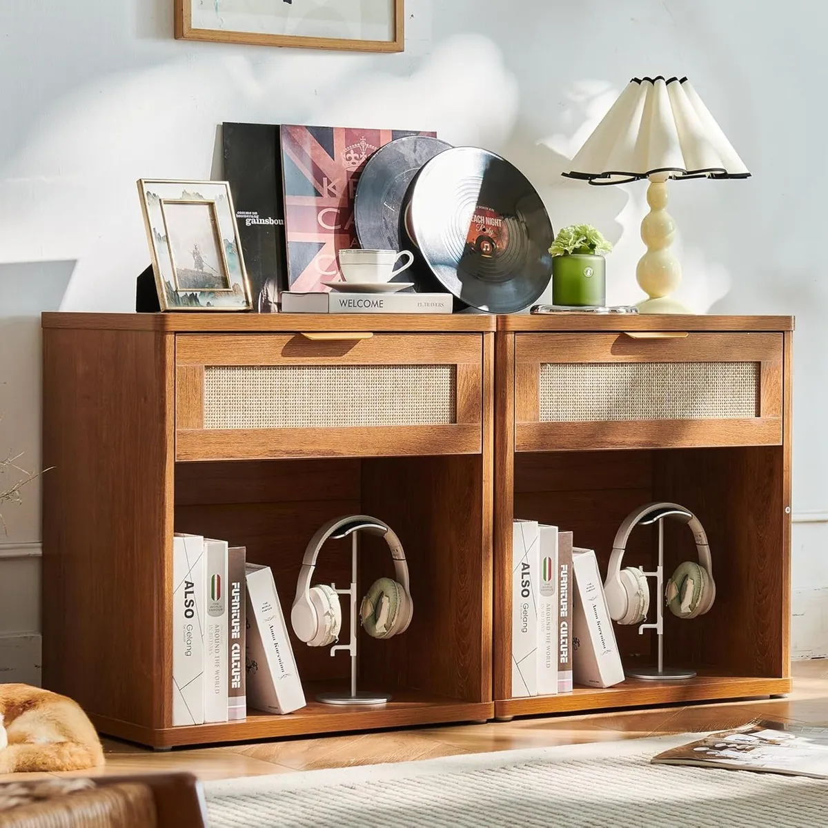Rattan Bedside Table Farmhouse Side with 1 Drawer - Image 4