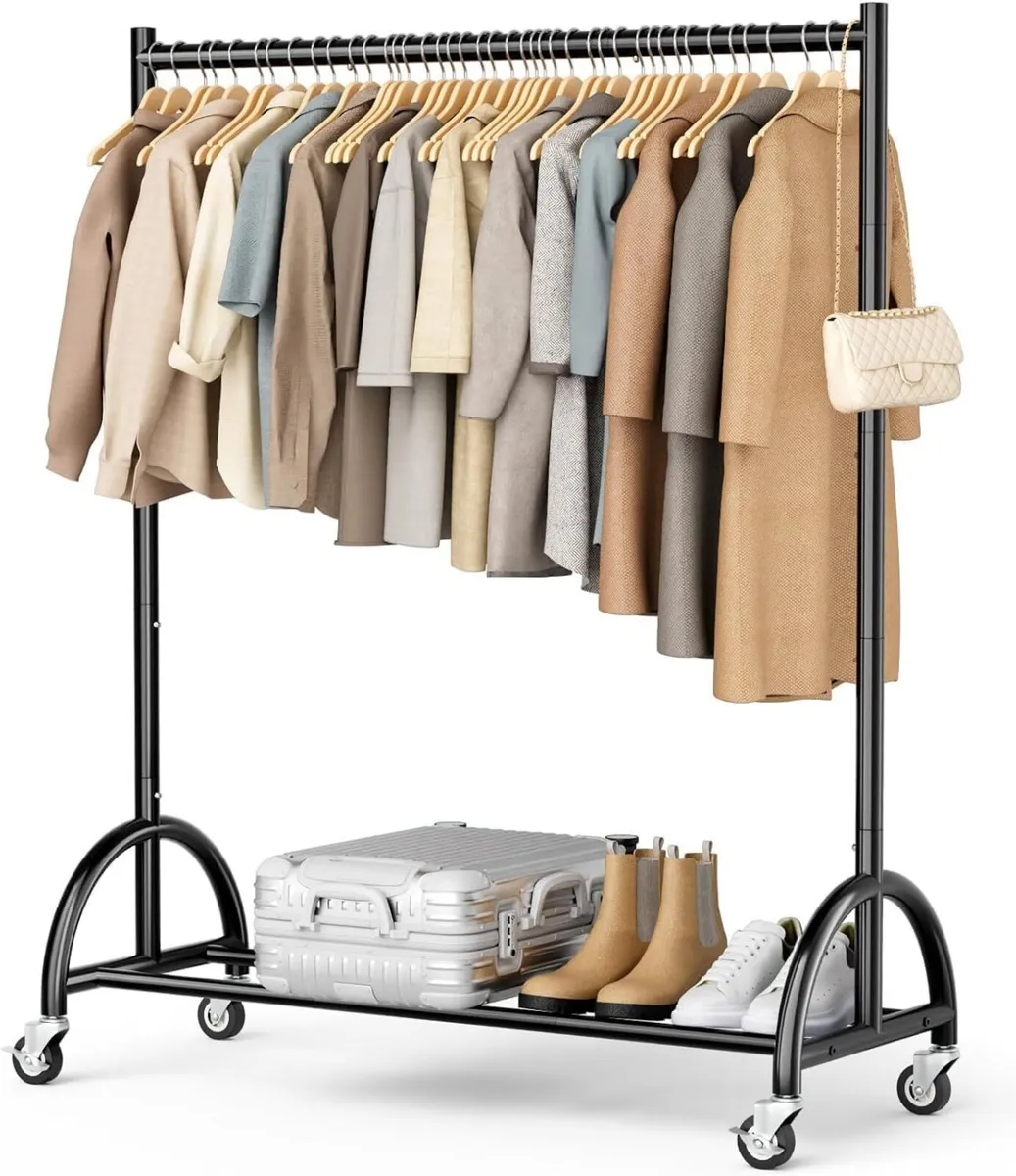 Heavy Duty Clothes Rail with Wheels and Shelf - Image 1