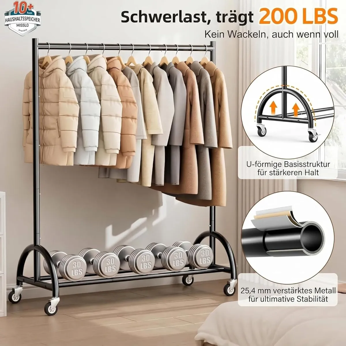 Heavy Duty Clothes Rail with Wheels and Shelf - Image 2