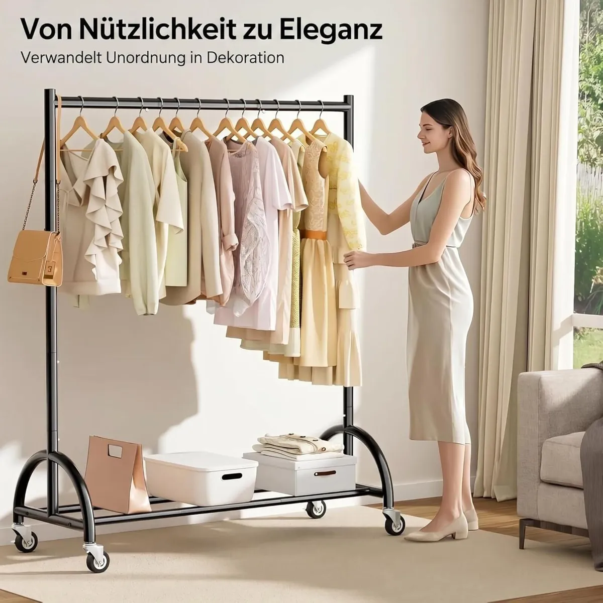 Heavy Duty Clothes Rail with Wheels and Shelf - Image 4