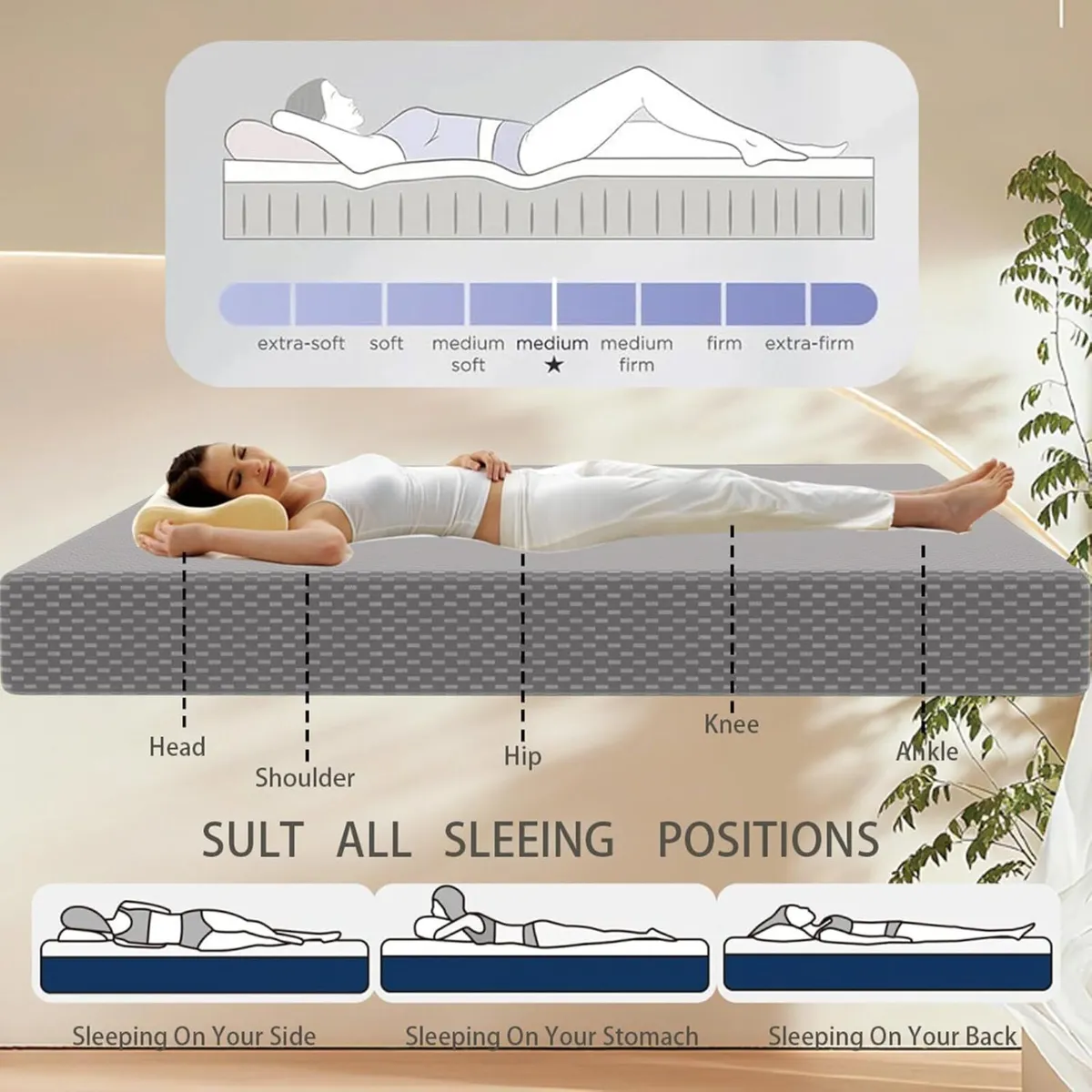 Memory Foam Mattress Medium Firm Support Protector - Image 4