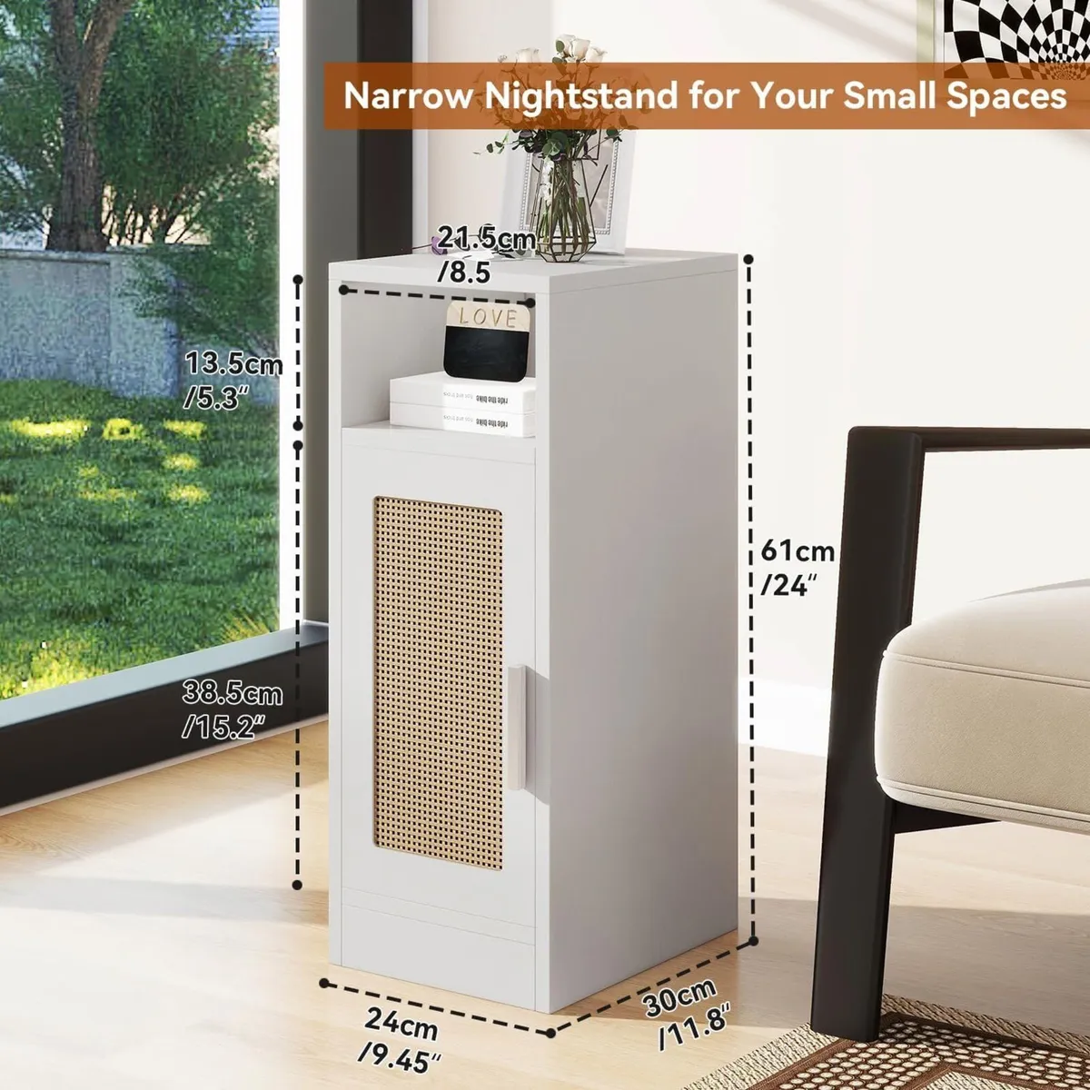 Slim Bedside Table Rattan Nightstand Natural Wood - Image 3