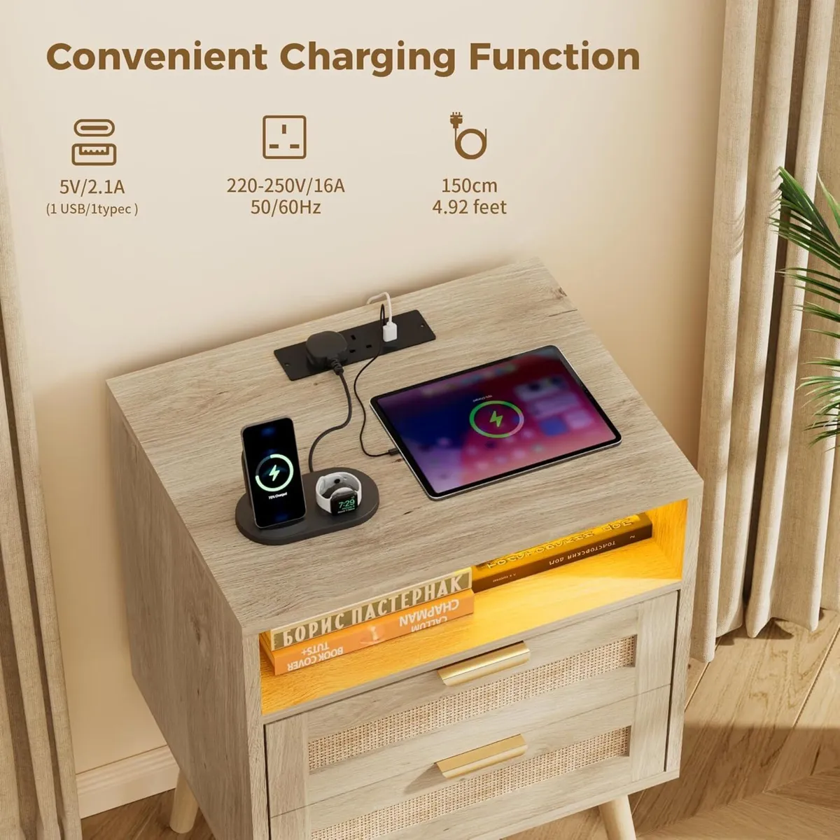 Bedside Tables Bed Side Table with Charging - Image 4