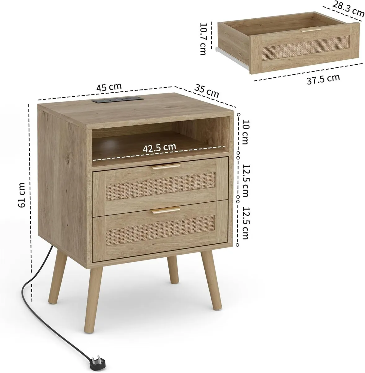 Bedside Tables Bed Side Table with Charging - Image 3