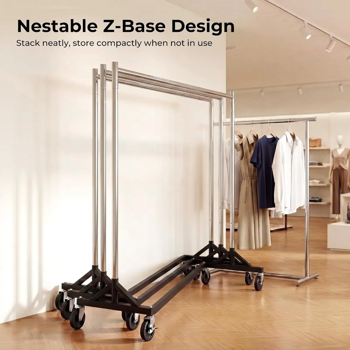 Commercial Heavy Duty Clothing Rack Z Base Rolling - Image 2