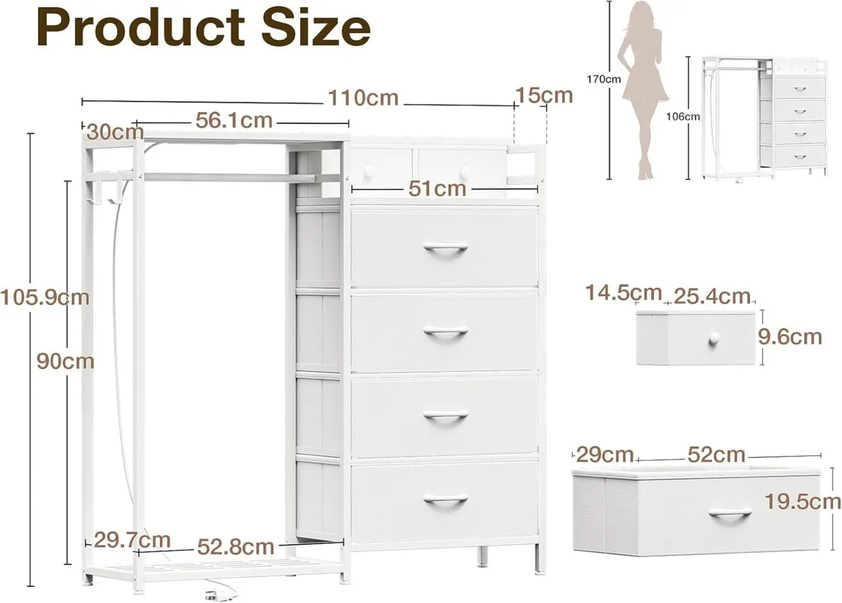 Chest of Drawers Bedroom with Hanging Rail - Image 2
