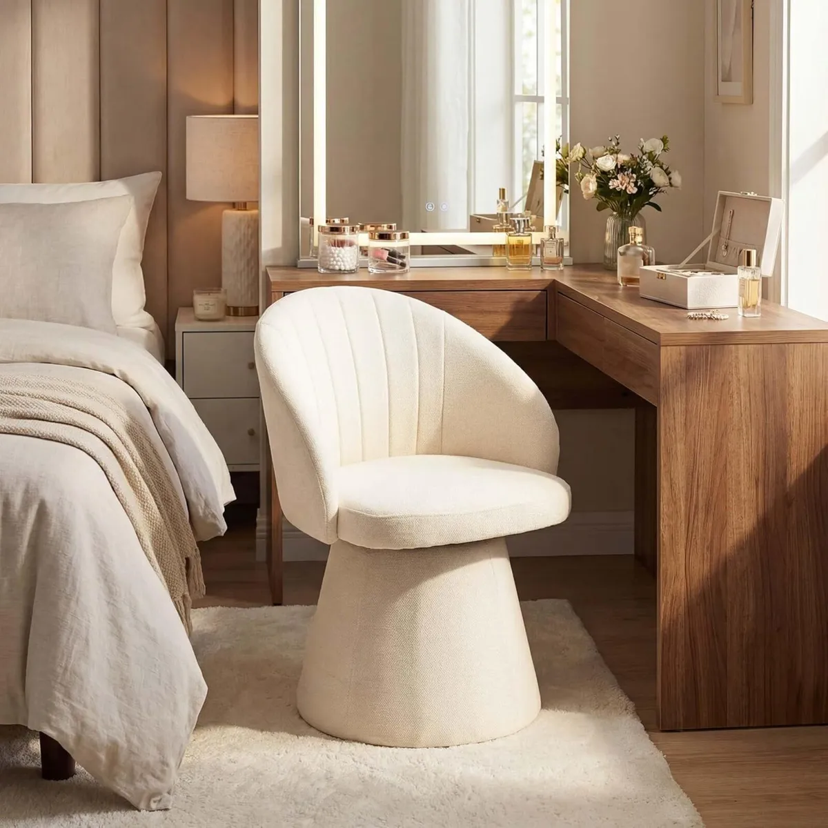 Swivel Chenille Vanity Chair Modern Upholstered - Image 1