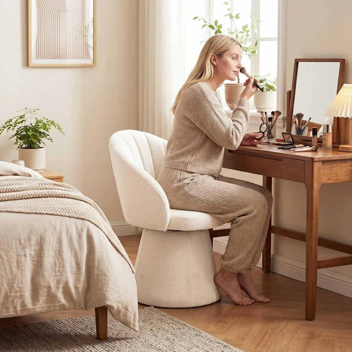 Swivel Chenille Vanity Chair Modern Upholstered - Image 3