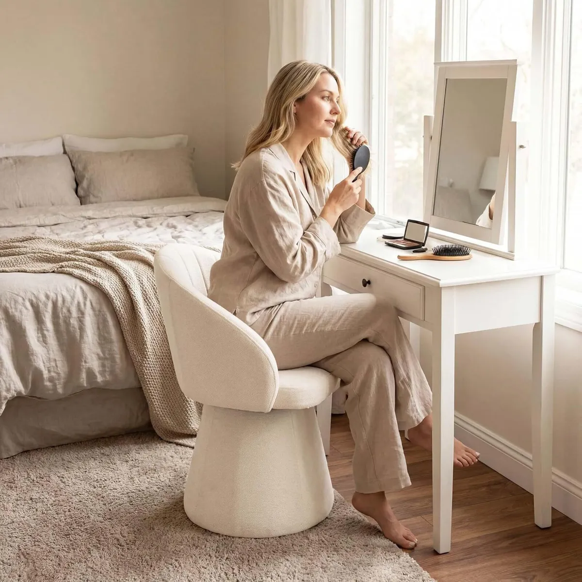 Swivel Chenille Vanity Chair Modern Upholstered - Image 4
