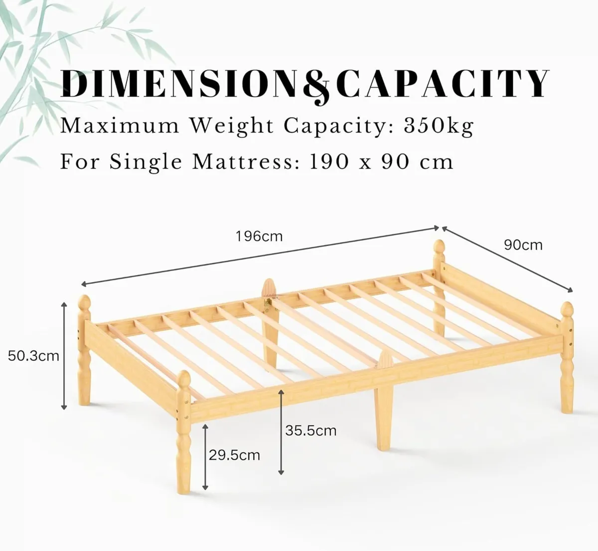 Solid Wood Bed Frame Eco-Friendly Bamboo Wooden - Image 2