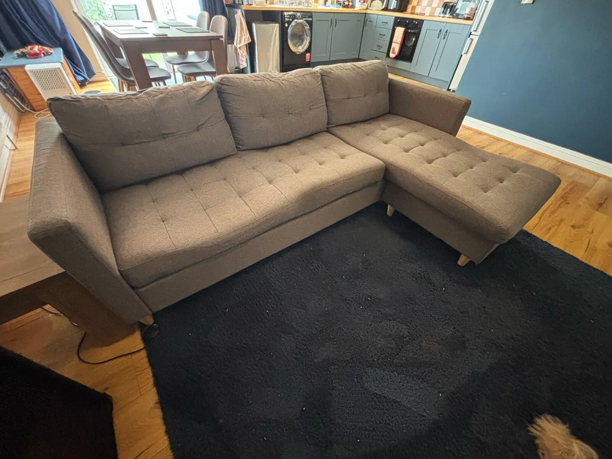 Sofa FALSLEV chaise longue grey fabric - Image 1