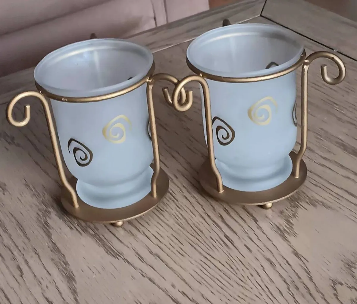 Pair of Frosted Glass Candle Holders - Image 1
