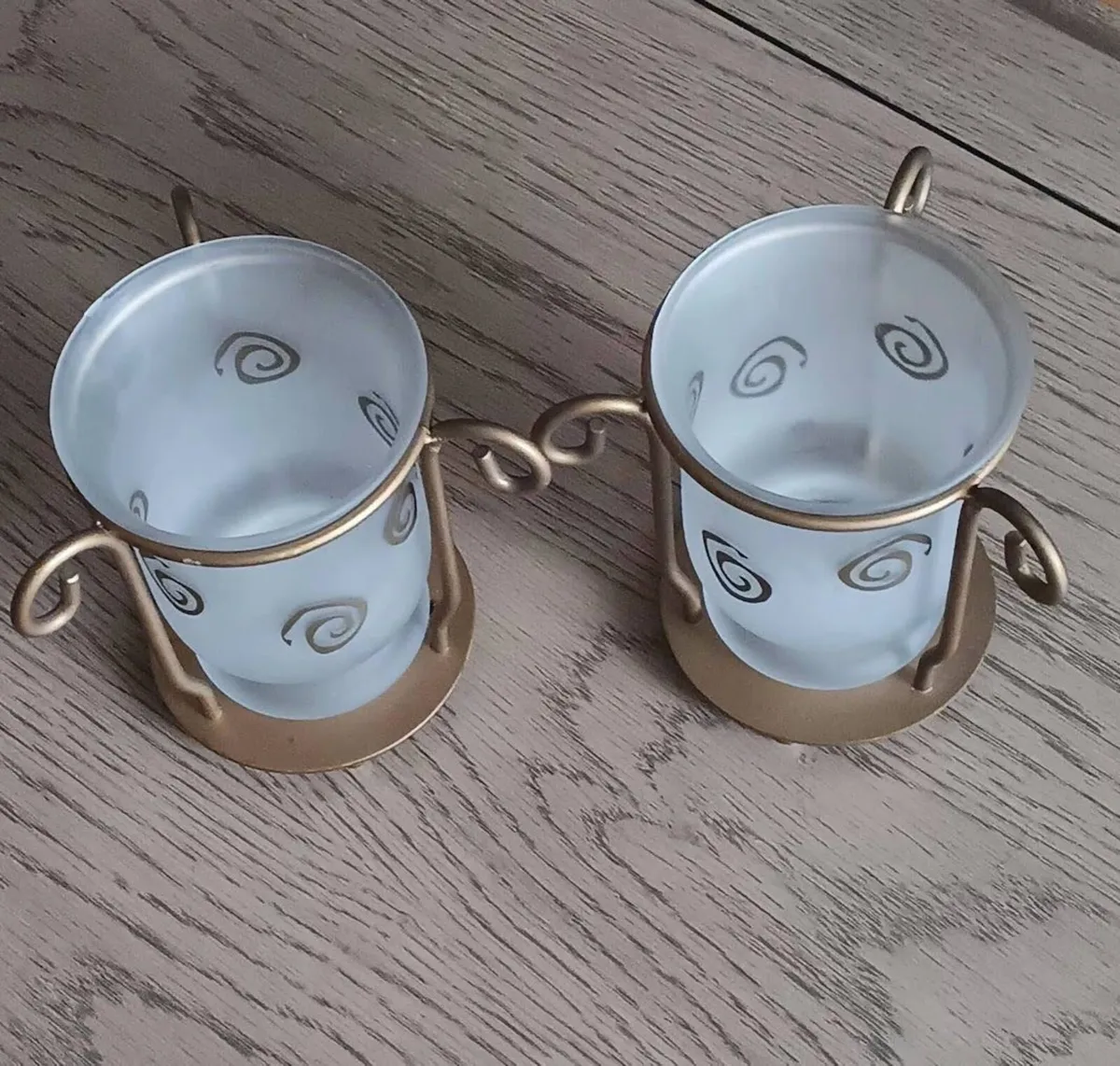 Pair of Frosted Glass Candle Holders - Image 3