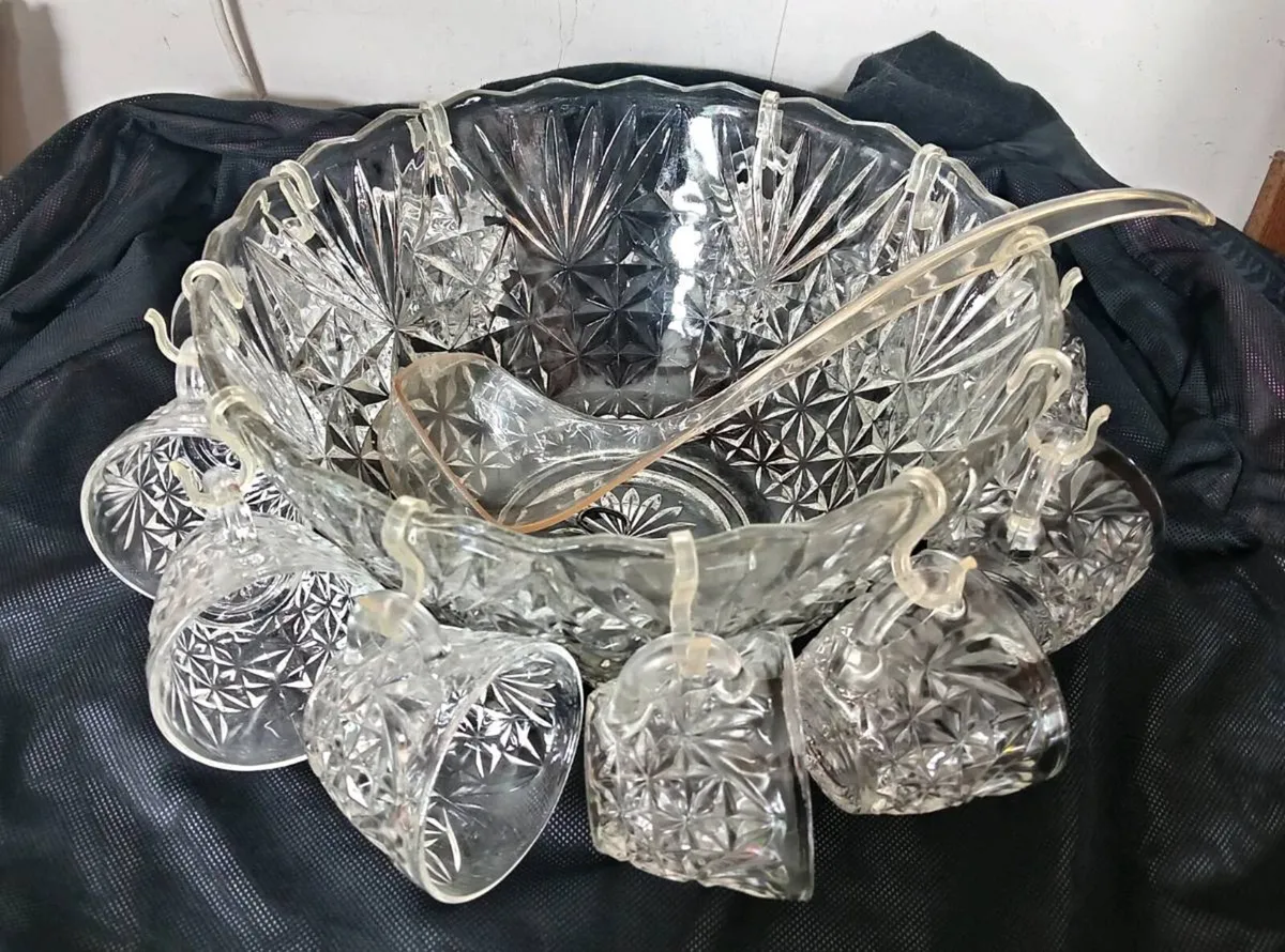 Vintage Glass Punch Bowl Set - Image 4