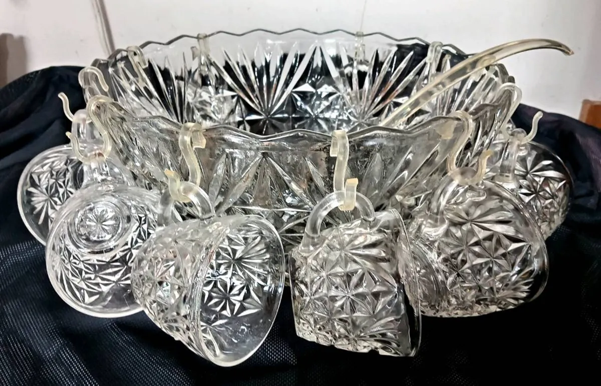 Vintage Glass Punch Bowl Set - Image 1