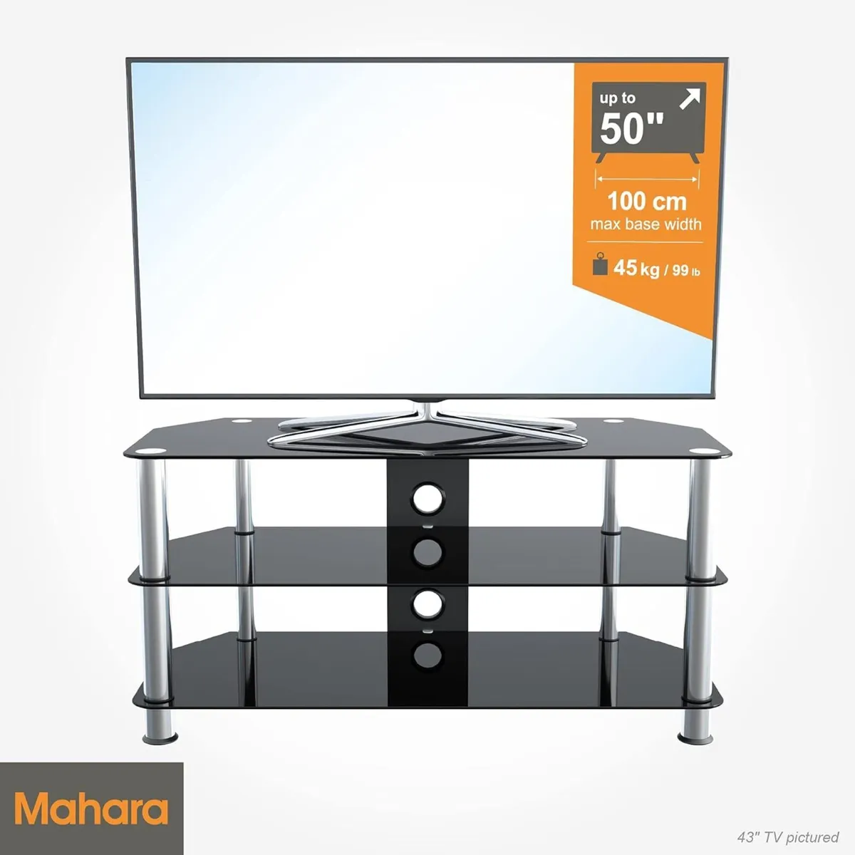 TV Stand Glass 100CM Wide with Shelves - Image 2