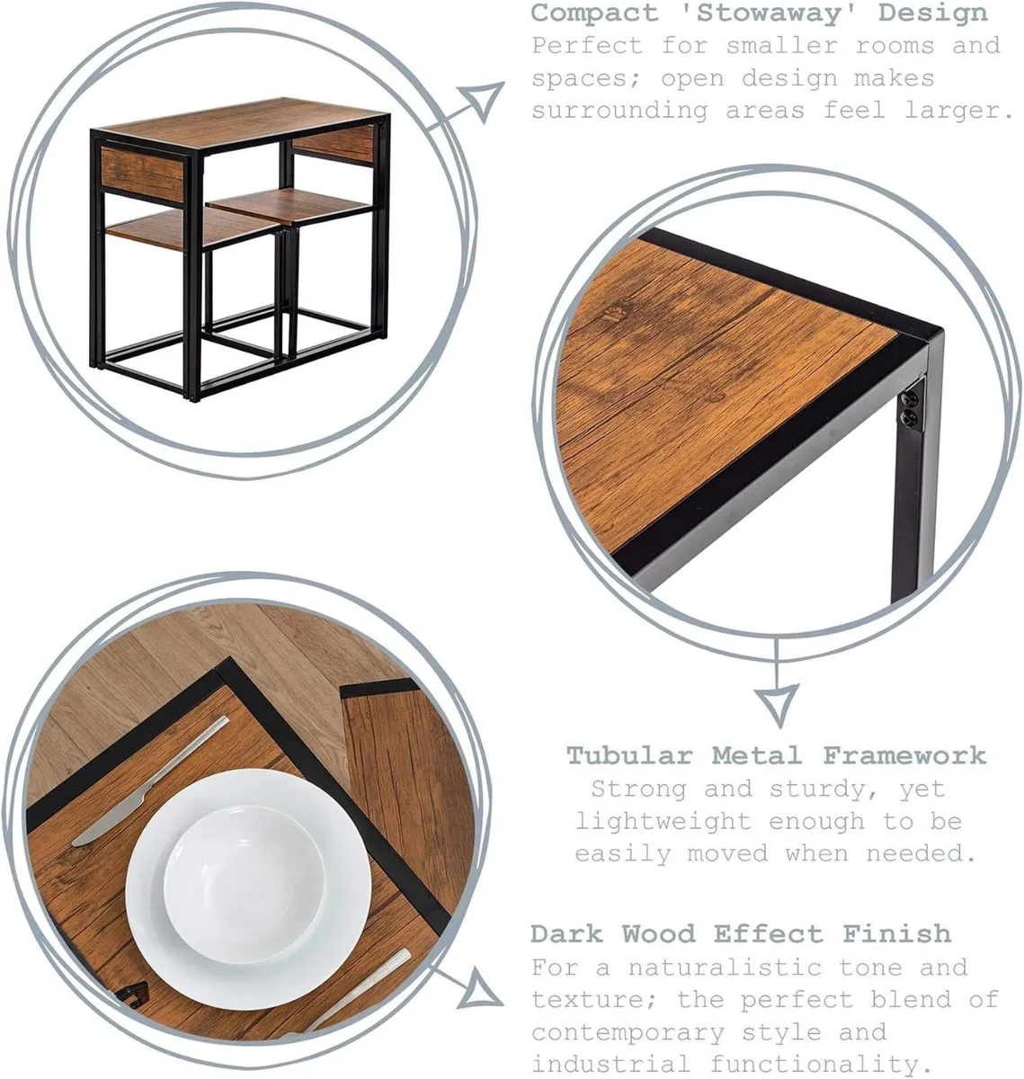 2 Seater Compact Dining Set 2 Chairs - Image 2
