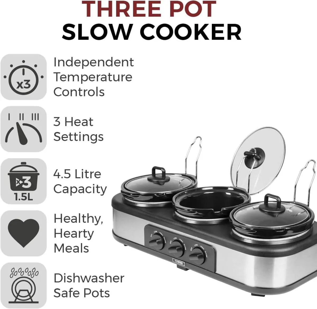 Three Pot Slow Cooker with Independent - Image 2