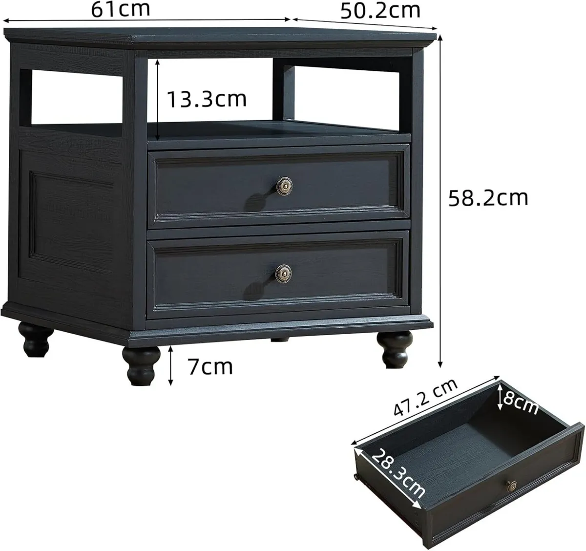 Bedside Table with 2 Drawers and Open Storage - Image 2