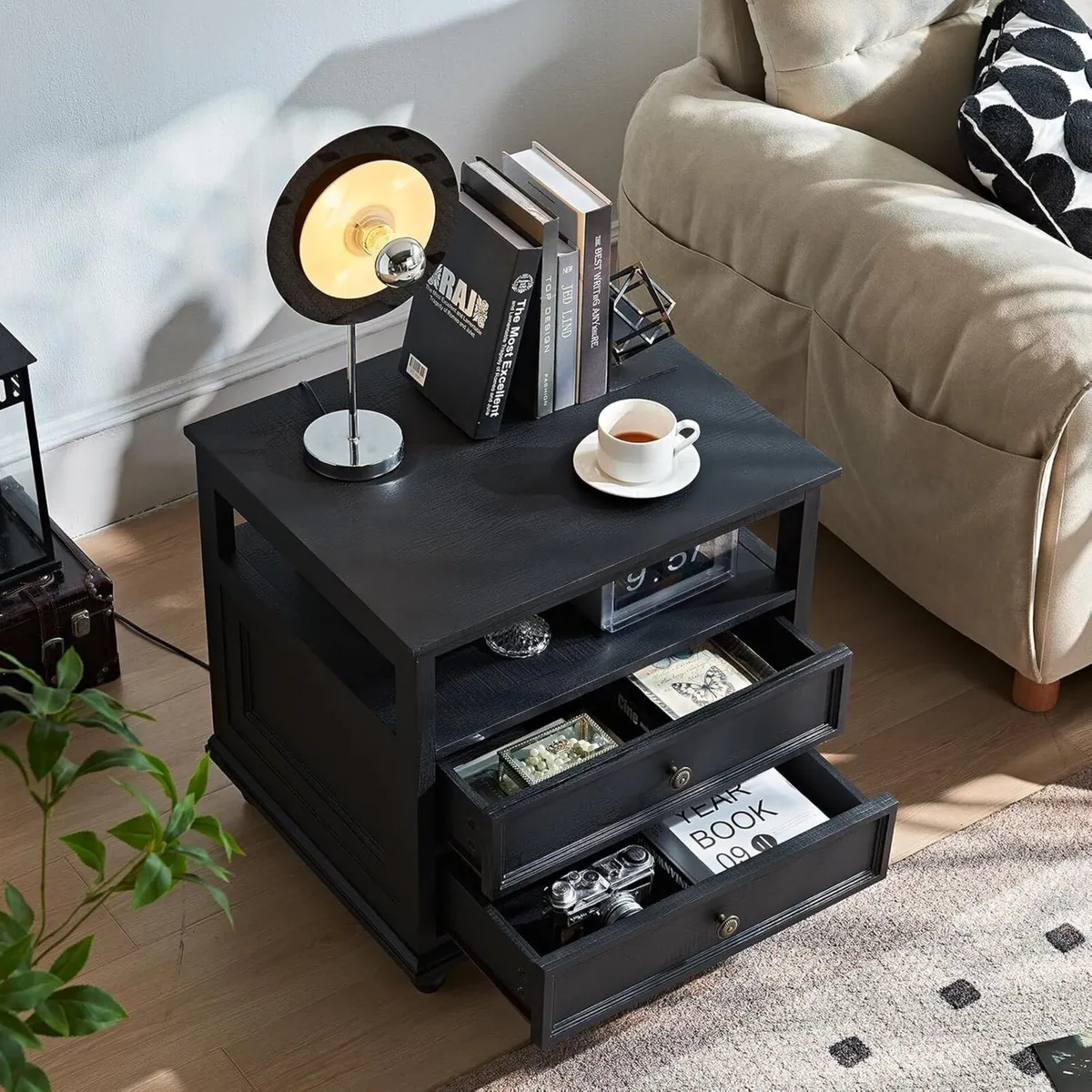 Bedside Table with 2 Drawers and Open Storage - Image 4