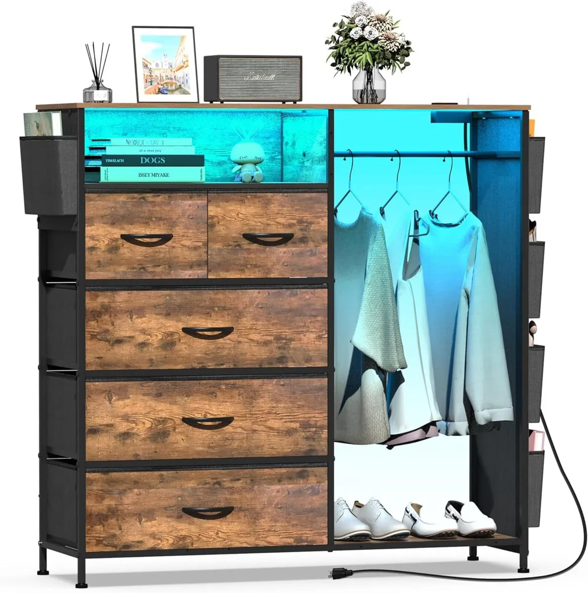 5 Drawer Dresser with Clothes Rail LED Lights - Image 1