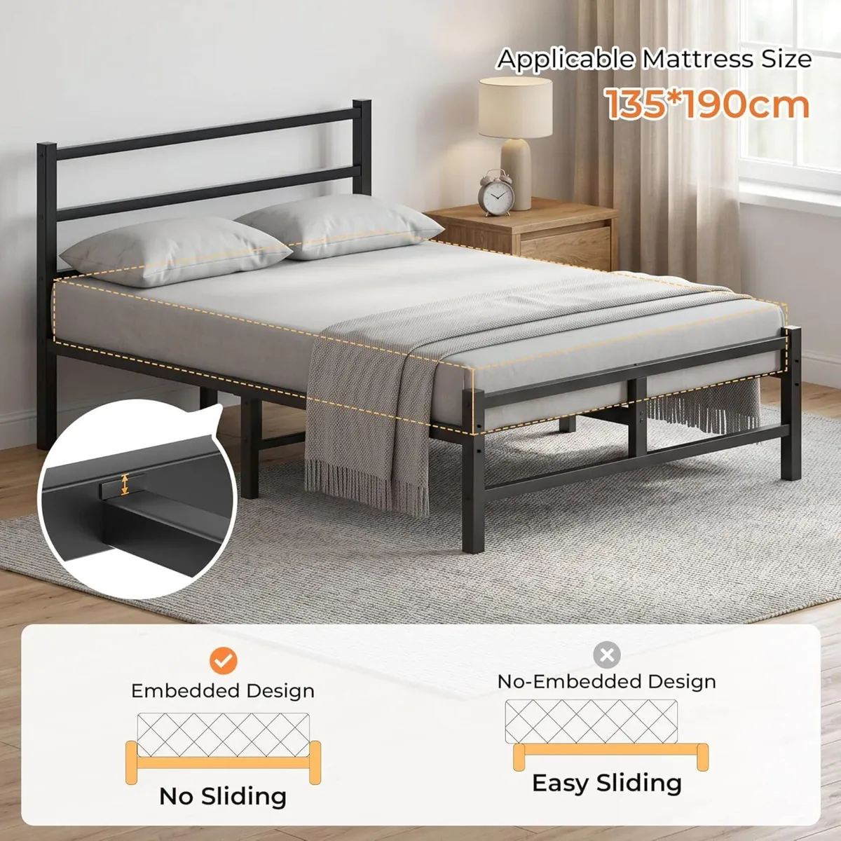Bed Frame All Metal Slats Support Platform - Image 4