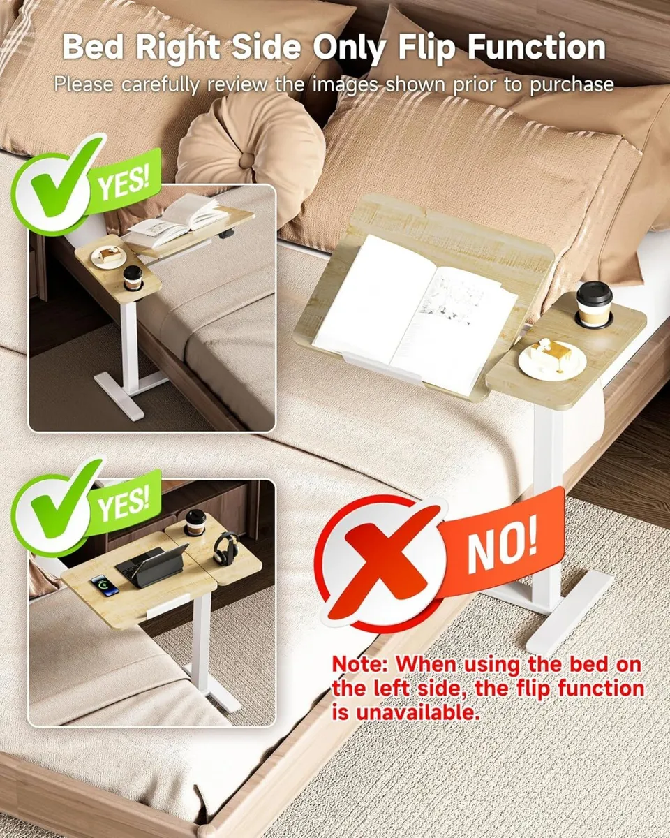 Bzium Overbed Bedside Table with Hidden Wheels - Image 4