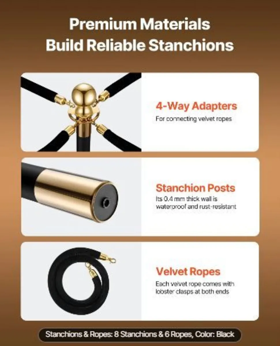 Stanchion Post, 8 Pcs Crowd Control Barrier Set - Image 2