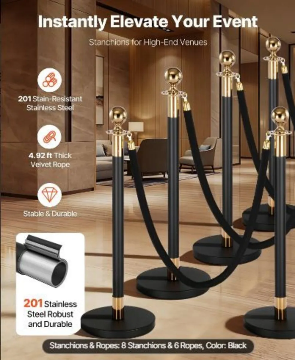 Stanchion Post, 8 Pcs Crowd Control Barrier Set - Image 3