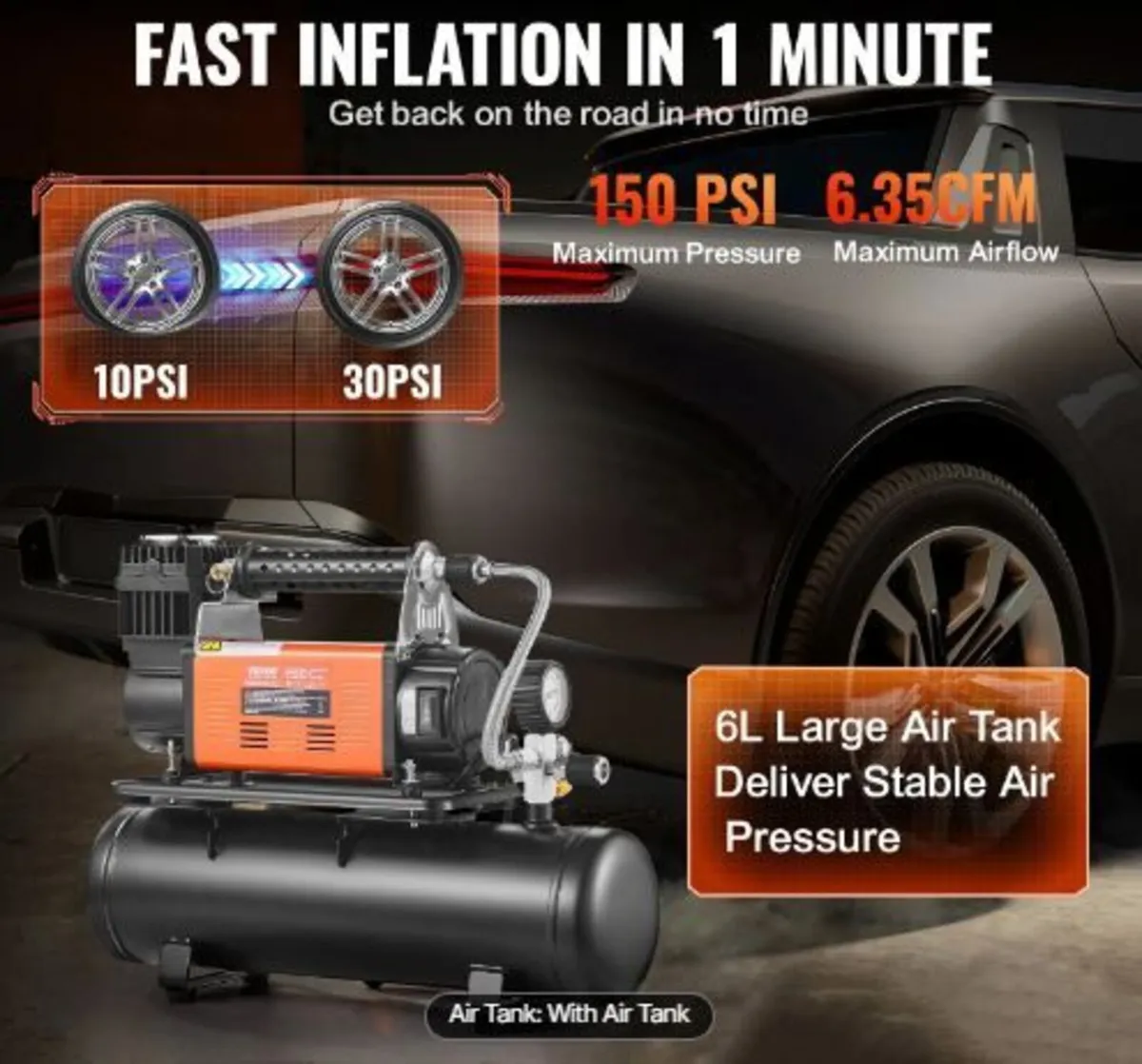 12V Heavy Duty Air Compressor with 6L Tank - Image 3
