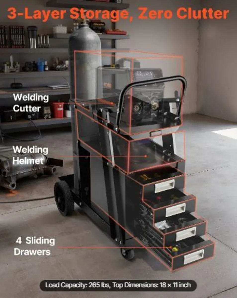 Welding Cart, 2-Tier 4 Drawers Welder Cart - Image 3
