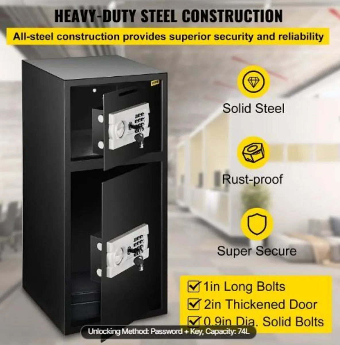 74 L Digital Double Door Safe Depository Box - Image 4