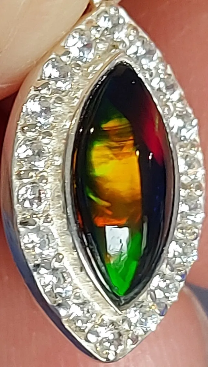 Ethiopian Black Opal 925 Silver Pendant with cz - Image 1