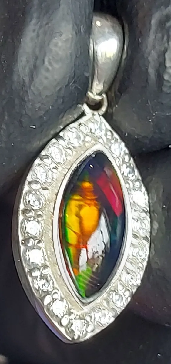 Ethiopian Black Opal 925 Silver Pendant with cz - Image 2