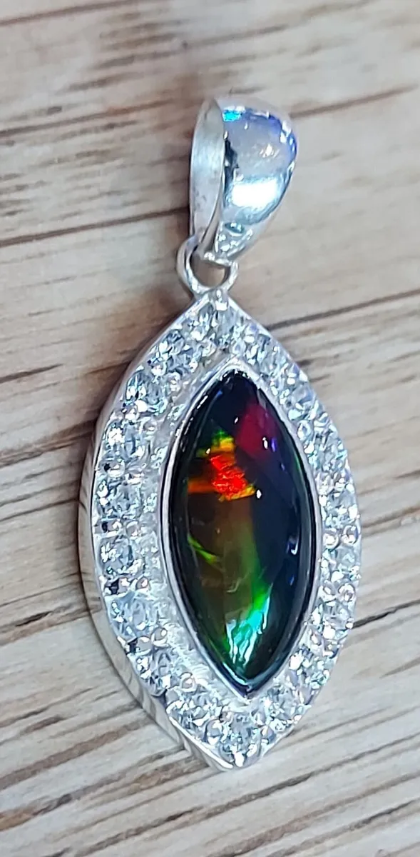Ethiopian Black Opal 925 Silver Pendant with cz - Image 4