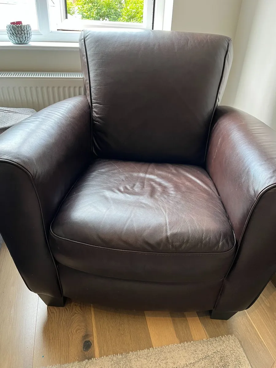 Two Seater Leather Couch and Armchair - Image 2