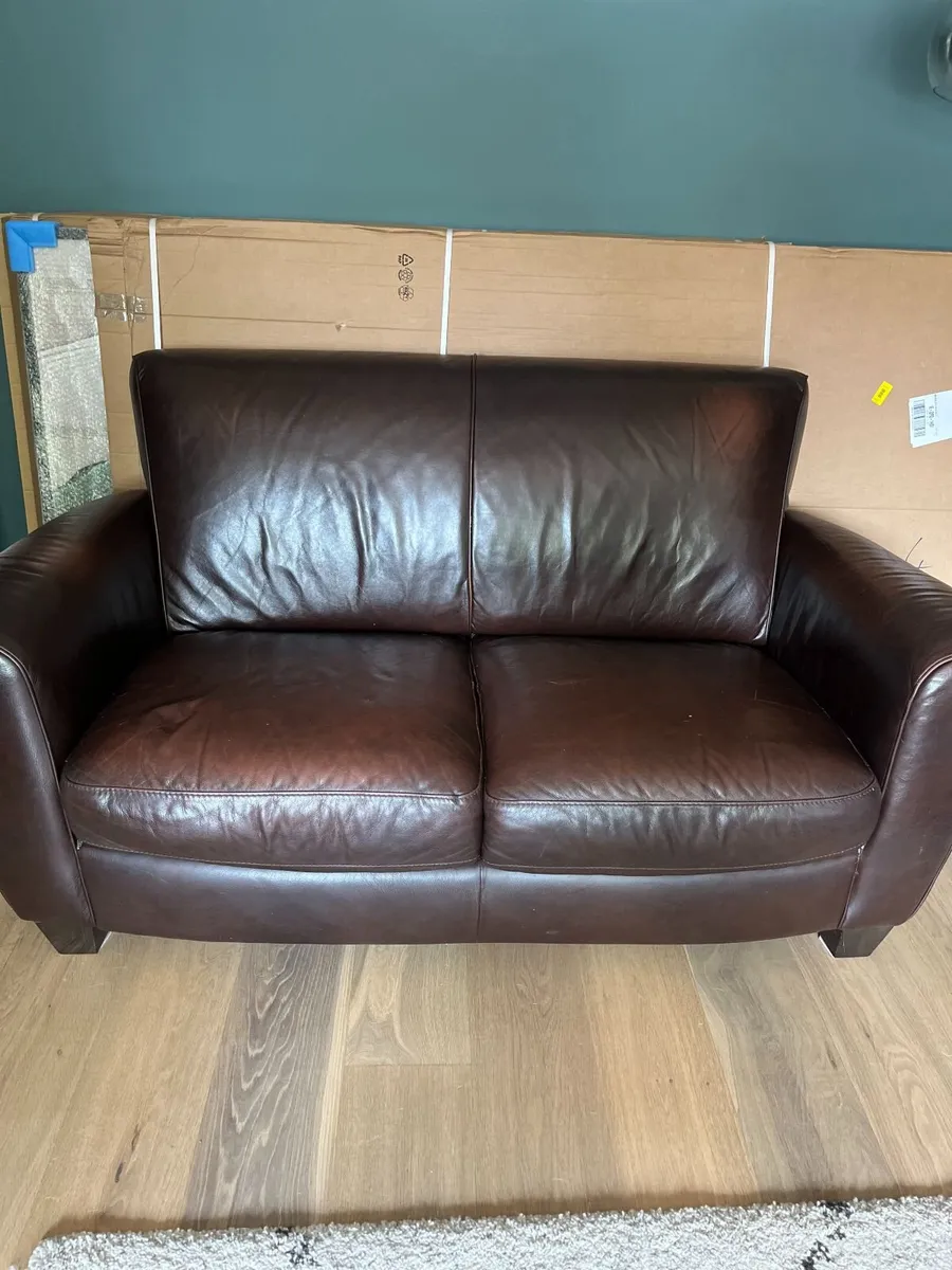 Two Seater Leather Couch and Armchair - Image 3
