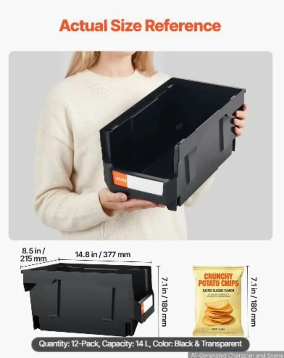 Plastic Stackable Storage Bins, 37.7 x 21.5 x 18 - Image 2