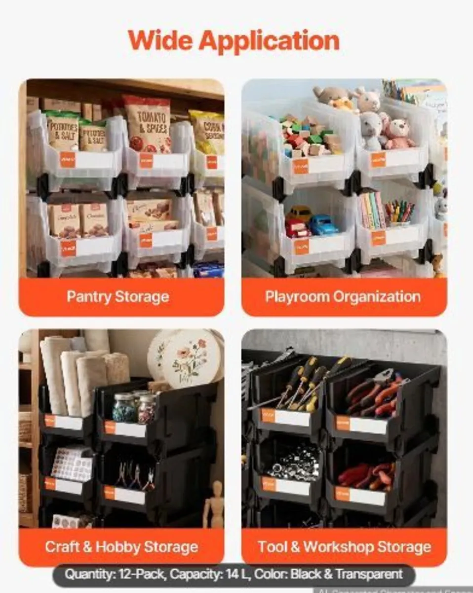 Plastic Stackable Storage Bins, 37.7 x 21.5 x 18 - Image 1