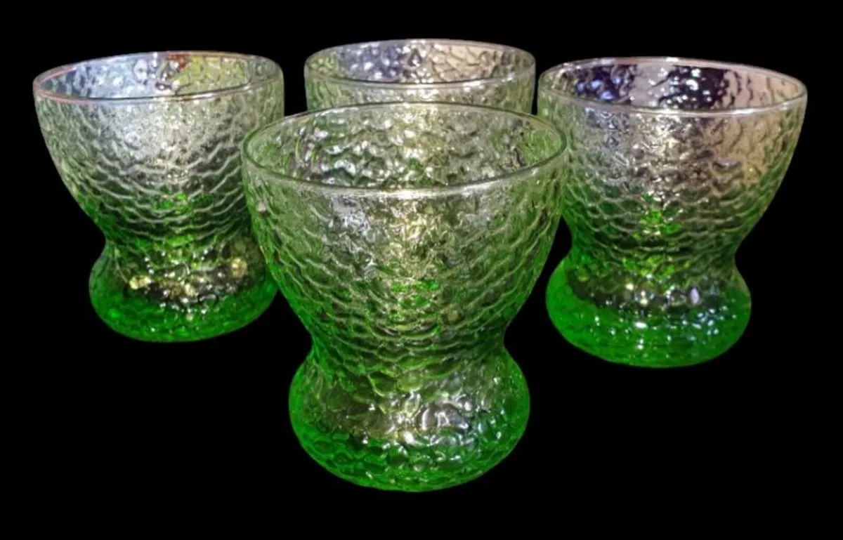 Vintage Harrods Green Textured Glass Bowls/Glasses - Image 2