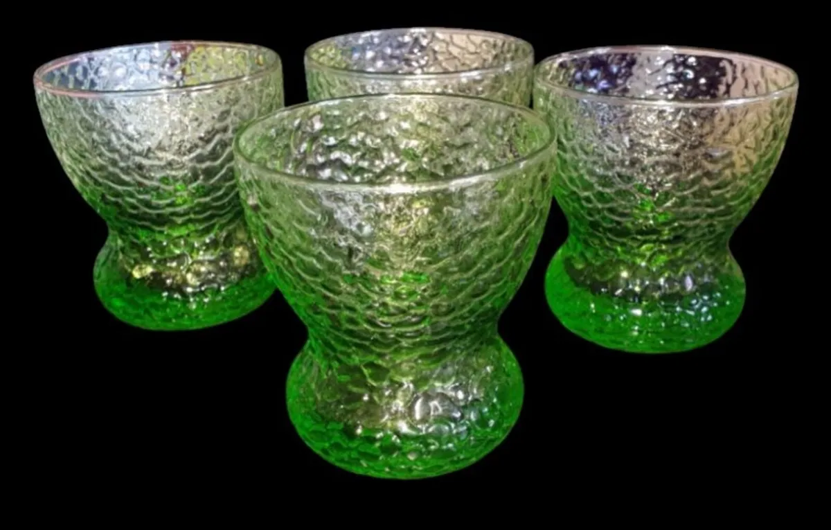 Vintage Harrods Green Textured Glass Bowls/Glasses - Image 3