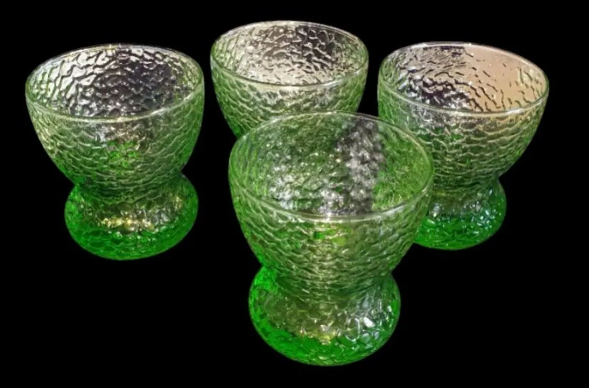 Vintage Harrods Green Textured Glass Bowls/Glasses - Image 4