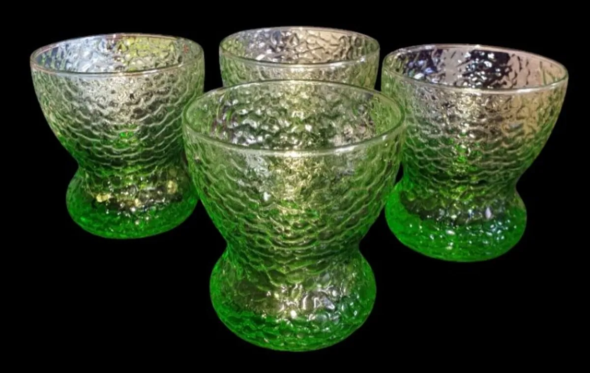 Vintage Harrods Green Textured Glass Bowls/Glasses - Image 1
