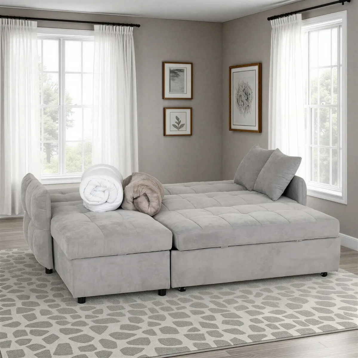 Silver Corner L Shape Sofa Bed With Storage - Image 2